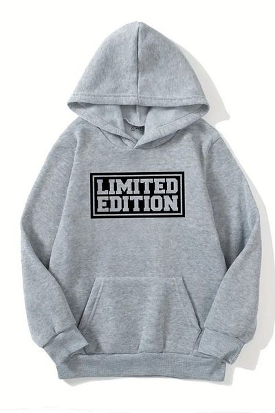 Sweetline Unisex Gray Hooded Sweatshirt – Limited Edition Printed, Thick Fabric with Embossed