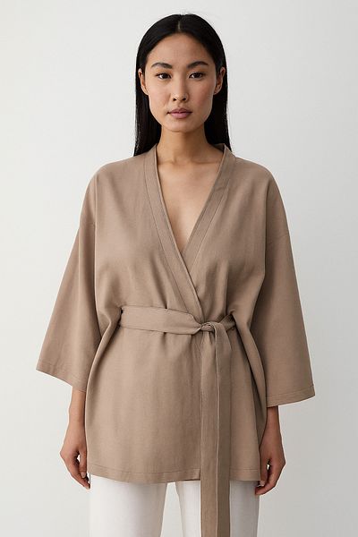 My Blog Milk Coffee Inner Belted Kimono - 5383