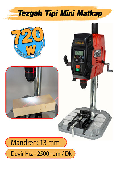 Badem10 Elektrikli Tezgah Tipi Sütunlu Matkap Mandren 13 mm Dijital Ekran 720...