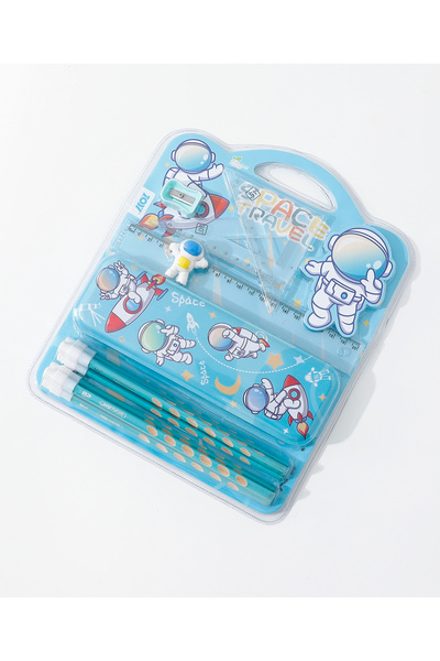 Fab N Funky Stylish Astronaut Kids Stationery Set, Premium Material Light Blue - 12 Pieces