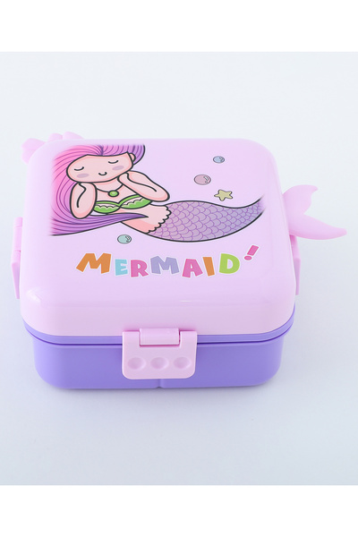 Fab N Funky Kids Lunch Box with Spoon and Container, Mermaid Theme, Spacious - Purple