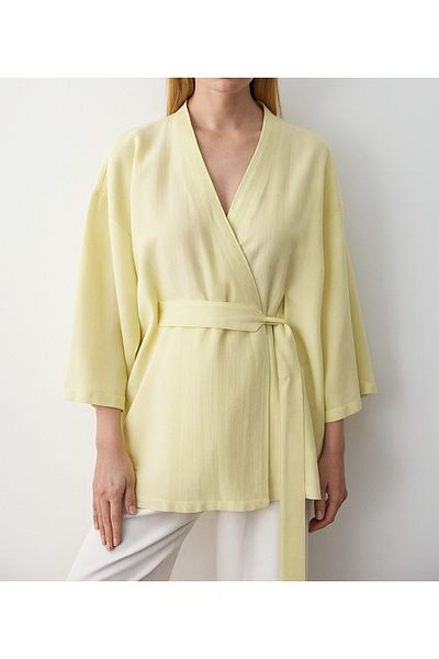 My Blog Yellow Inner Belted Kimono - 5383