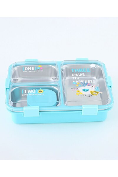 Fab N Funky Kids Lunch Box with Cutlery and Container, Bird Theme, Spacious - Blue