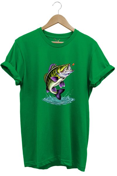 WİDİ Fishing Fishing Perch Fish Printed Hunter 100% Cotton Regular Fit Unisex T-Shirt