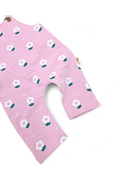 Ege Bebek Baby Girl 6-24 Months Daisy Printed 2 Piece Gardener Salopet Jumpsuit and Underwear Jumpsuit Set Set