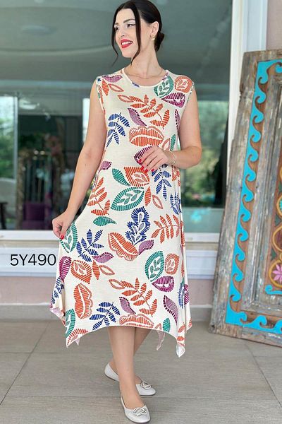 İnce Topuk Asymmetric Cut Viscose Combed Dress 5Y490