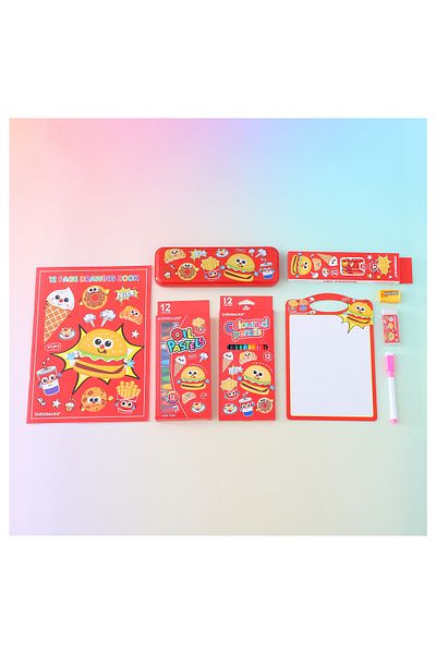 Fab N Funky Kids Stationery Set, Creative Mix, Fun for School Projects, Food Theme, 3 Years+, Red - 41 Pieces