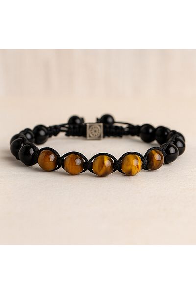 Natural Jewelleryy Natural Stone Men's Bracelet – Tiger's Eye & Onyx - Power, Focus and Protection Energy