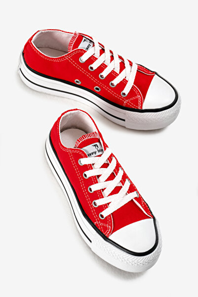 Tonny Black Children's Unisex Red Thermo Thick Sole Lace-Up Linen Sports Shoes