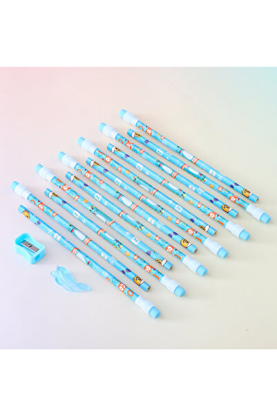 Fab N Funky Dino Theme HB Pencils With Sharpener and Pencil Grip, Ergonomic Design 5 Years+, Blue - 14 Pieces