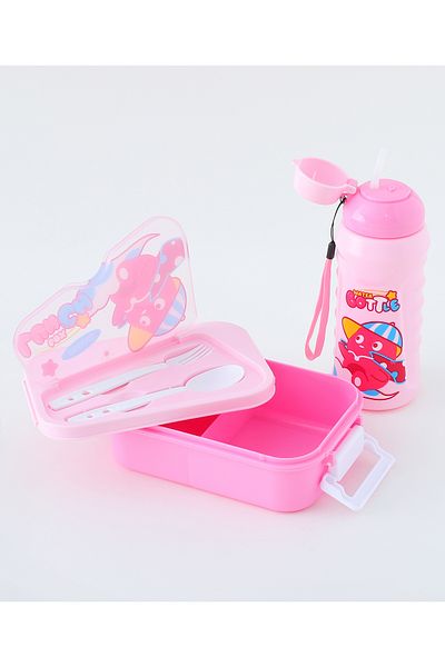 Fab N Funky Kids Lunch Box with Water Bottle and Accessories, Dream Theme, Durable - Pink