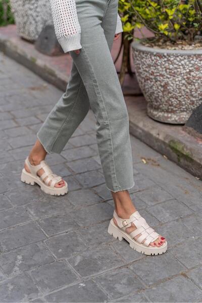 ECENİN BUTİĞİ Hilary Ekru Deri Sandalet