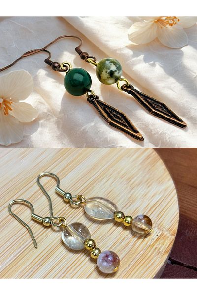 ayrestyle Indian Akiki & Citrine Natural Stone 2-Piece Dangle Dark Copper Color Zamak Plated Long Earrings