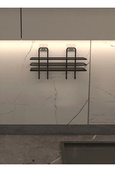 EGE HOME STORE Siyah yapışkanlı 4 kancalı banyo rafı baharatlık banyo rafı şampuanlık duş askısı