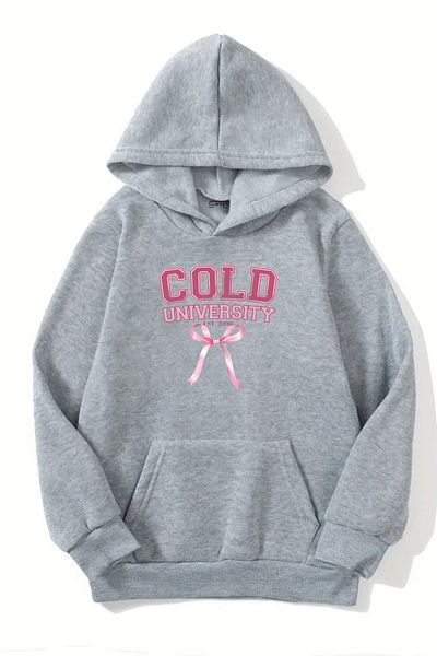 Sweetline Unisex Gray Hooded Sweatshirt – Cold University Printed, Raised Thick Fabric