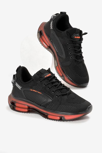 Tonny Black Men's Black Orange Air Cushioned Thick Sole Knitwear Sports Shoes