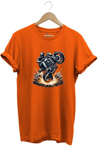 WİDİ Racing Motorcycle Printed Front Lifter Biker 100% Cotton Regular Fit Unisex T-Shirt
