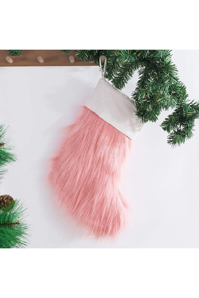 XWTEX Șosetă de Crăciun, blană artificială, roz/alb, 46 cm