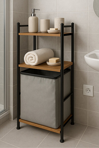 HALL BREATHE Çok Renkli 2 Raflı Çamaşır Sepeti, Banyo ve Düzenleme için Şık v...