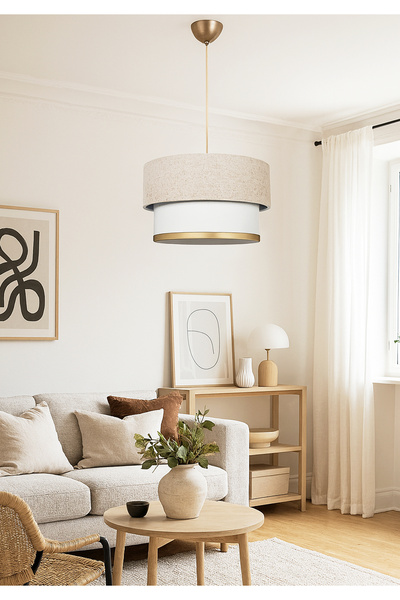 HOMİNG Kırçıllı Kumaş Gold Detaylı Tekli Sarkıt Avize