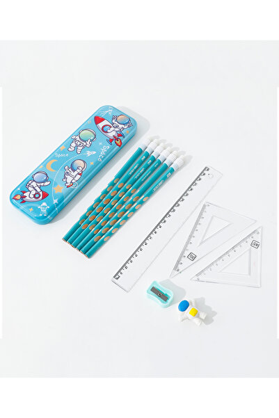 Fab N Funky Stylish Astronaut Kids Stationery Set, Premium Material Light Blue - 12 Pieces