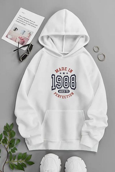 CLAYES Unisex White Hooded Sweatshirt – Made in Perfection, Printed Thick Fabric