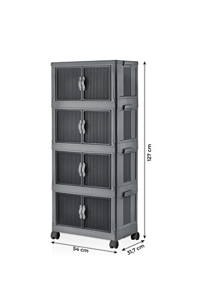 HALL BREATHE Pratik 4'lü Modüler Dolap, Şık ve Kullanışlı Depolama Çözümü Siyah