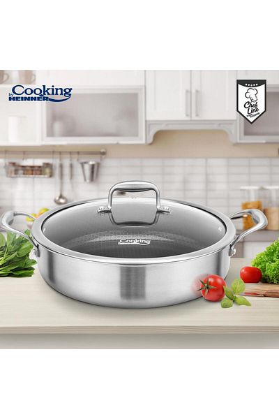 Cooking by Heinner Stainless steel saucepan with lid, size 30x7.8 cm, 4.8 l, HONEYCOMB ceramic coating, Heinner Titanium