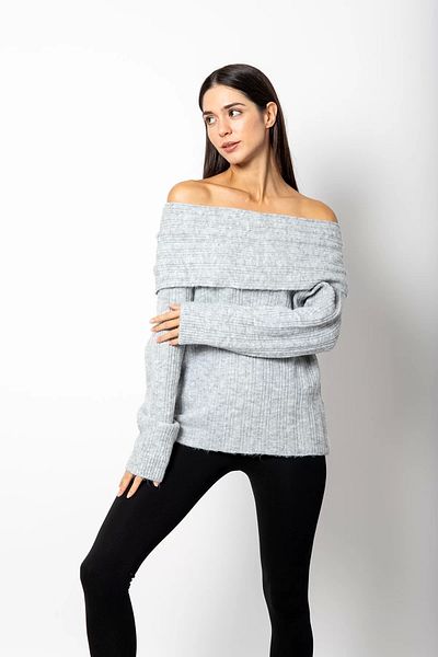 Bak Moda Madonna Collar Knitwear Gray Blouse