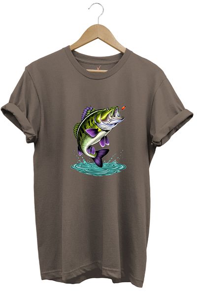 WİDİ Fishing Fishing Perch Fish Printed Hunter 100% Cotton Regular Fit Unisex T-Shirt