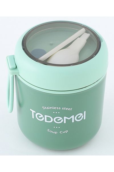 Fab N Funky Kids Stainless Steel Lunch Box and Cup, Durable Build, Compact - Green