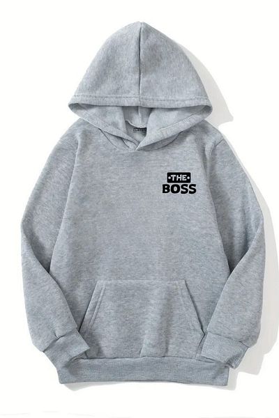 CLAYES Unisex Gray Hooded Sweatshirt – the Bos, Thick Fabric with Raised Letters