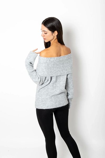 Bak Moda Madonna Collar Knitwear Gray Blouse
