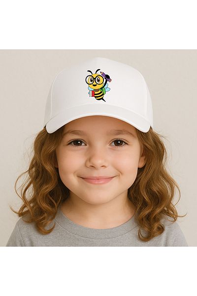 sielta Student Bee Printed White Girl's Sports Hat Cap