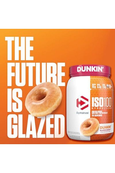 Dymatize ISO 100 Hydrolyzed Protein Powder, 1.34 LB Dunkin Glazed Donut Flavor, 100% Whey Isolate Protein