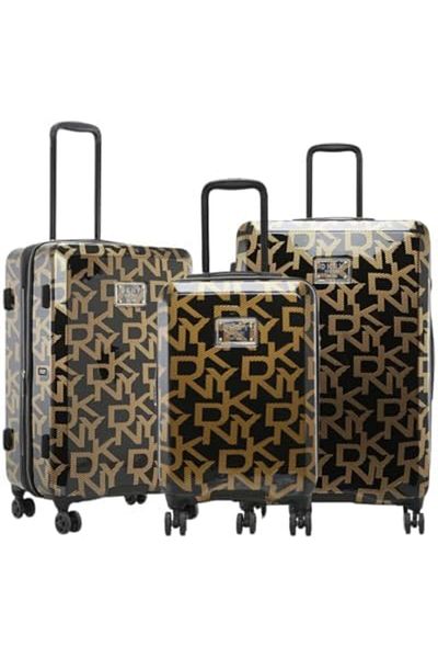 Dkny Deco Signature Color ABS/PC Film Material Hard Trolley Luggage (BLACK/GOLD, 3-SET)