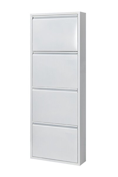 HALL BREATHE Dörtlü metal ayakkabılık, şık ve dayanıklı dekoratif düzenleyici, beyaz renkli.