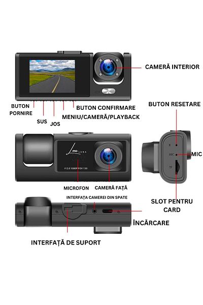 Louluna Dash cam, Louluna, and 32 GB memory card, Wifi, Android, IOS application, Full HD 1080P