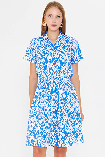 armonika Rochie cămașă cu mânecă scurtă cu model elastic în talie Saks pentru femei ARM-23Y001079