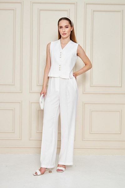 SheBoss Linen Vest Suit Ecru