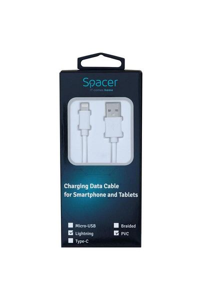 Spacer Cablu de date, USB 2.0 (T) la Lightning (T) pentru iPhone, PVC, ambalaj de vânzare cu amănuntul, 0,5 m, alb