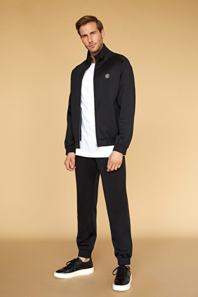 SPORTEMPT Fermuarlı Erkek Oversize Eşofman Üstü - Siyah