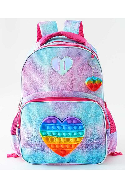 Fab N Funky Heart Theme Backpack with Lunch Bag and Pencil Pouch, Multicolor, 3 Pieces - 17 Inches