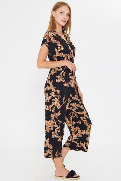 armonika Women's Black-Beige Double Breasted Jumpsuit with Belt Arm-20Y042008