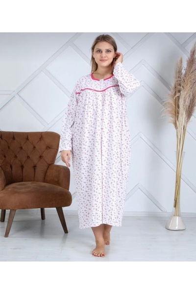 SayaSocks Pembe Uzun Kollu Çiçekli Anne Geceliği