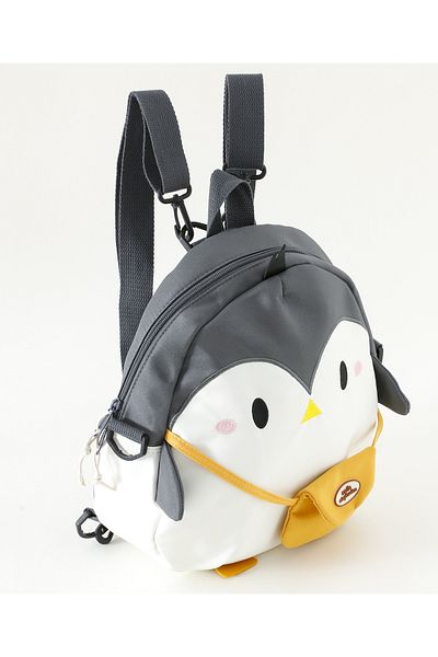Fab N Funky Kids Backpack with Pouch, Penguin Theme, Single Compartment, White and Black - 14 Inches
