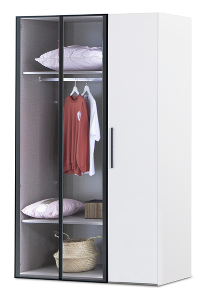 benim odam Diva 3 Kapaklı Beyaz Dolap 5 Raflı Cam Kapaklı Geniş Gardırop Elbi...