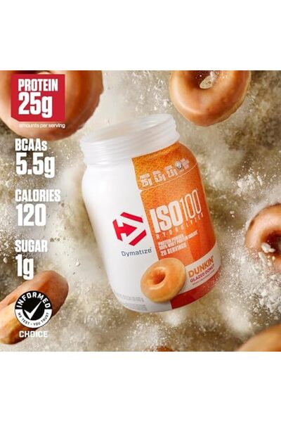 Dymatize ISO 100 Hydrolyzed Protein Powder, 1.34 LB Dunkin Glazed Donut Flavor, 100% Whey Isolate Protein