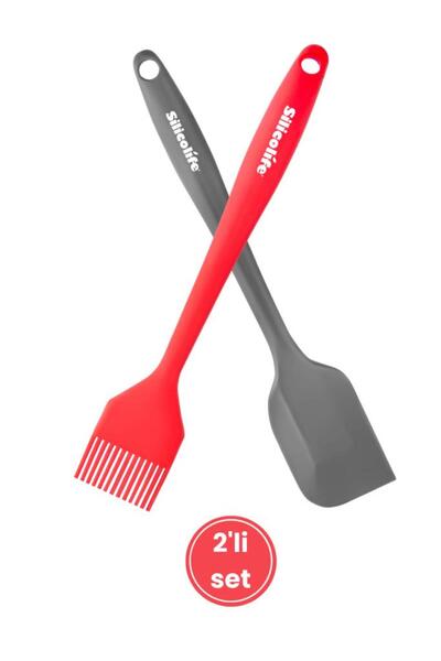 Silicolife Spatula ve Fırça Seti, Isıya Dayanıklı Yanmaz Yapışmaz Silikon Spatula ve Yumurta Fırçası Set Renkli