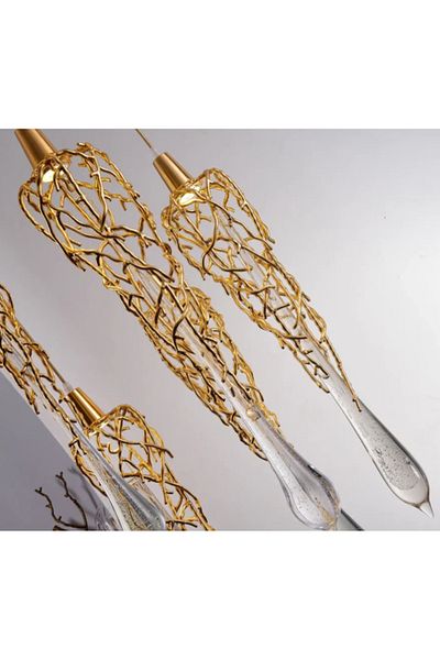 LUXXO Candelabru Oro, 5xGU10, 3 fire suspendate, corp din metal auriu, decoruri din cristal, 50x12x120cm